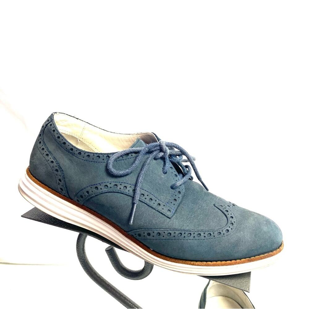 Cole Haan Women’s Lunargrand Blue Suede Wingtip Loafers Shoes Size 7
